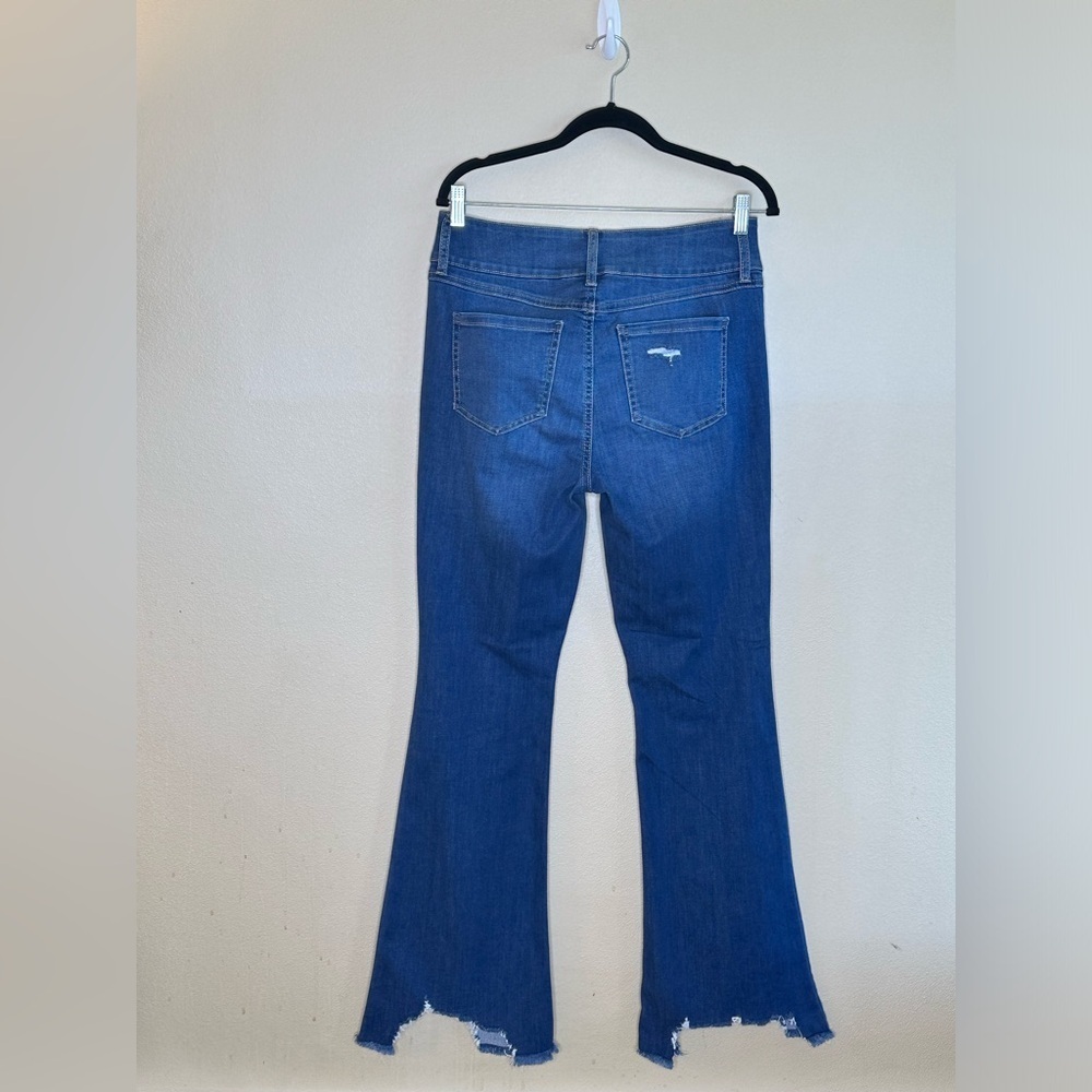Rewash Jeans Medium Wash Size 9/29 Flare Torn Hem High Rise Stretch Denim - Picture 5 of 11